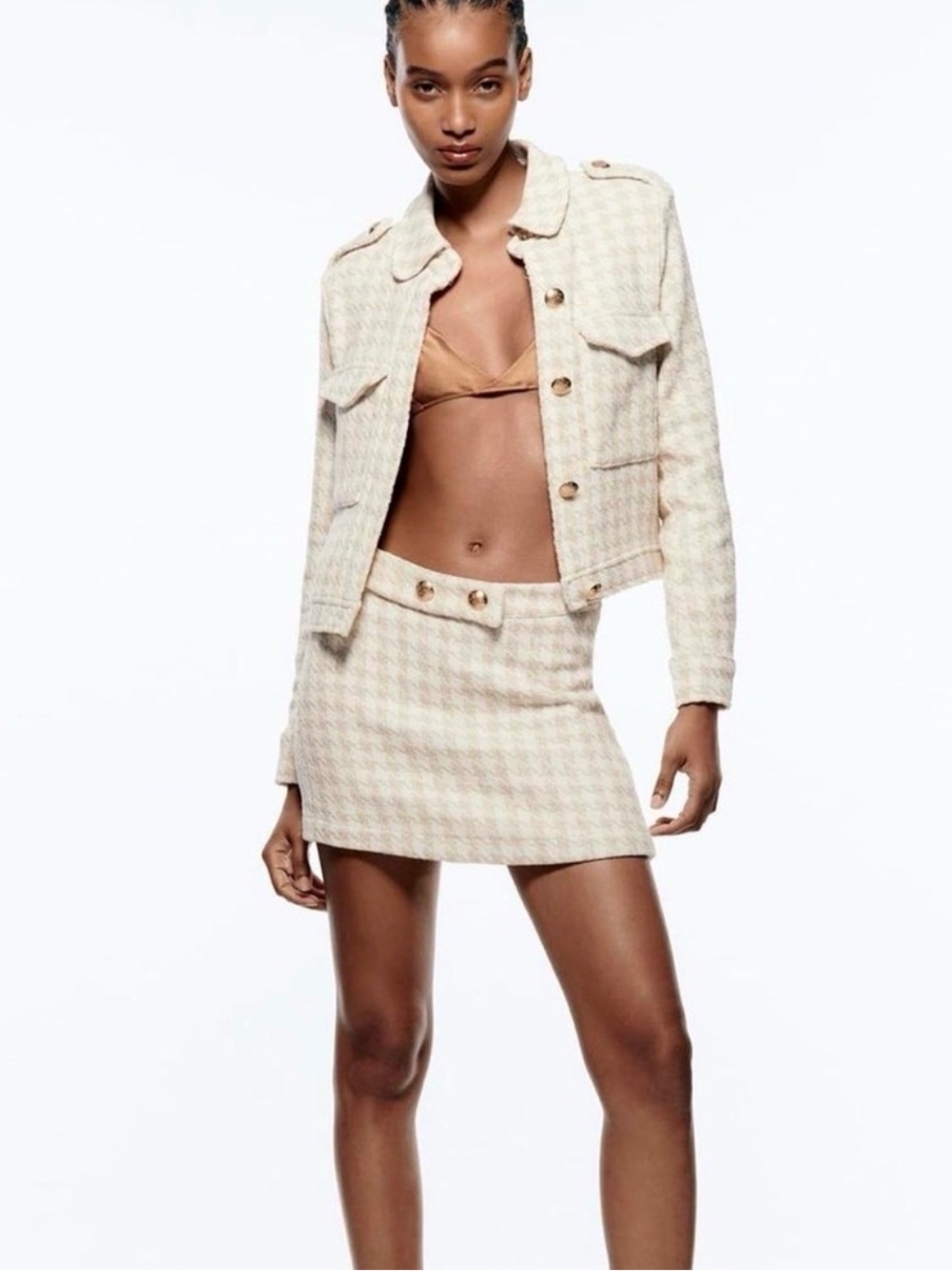 Zara Cream & White Houndstooth Skort